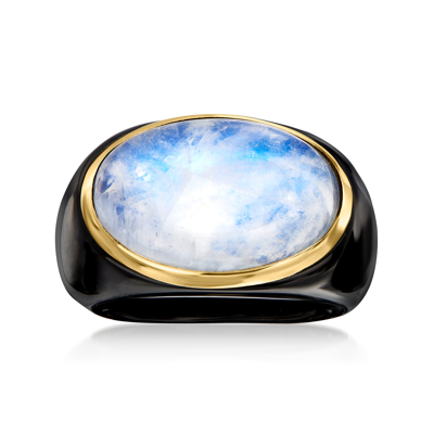 Ross-simons Moonstone And Black Agate Ring With 14kt Yellow Gold In Silver