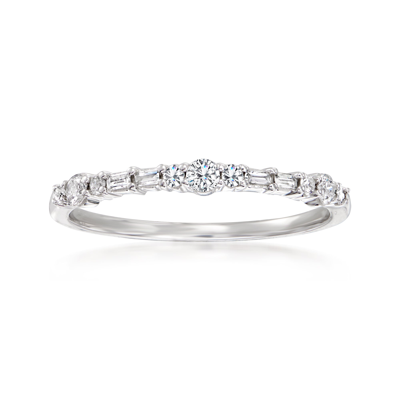 Ross-simons Round And Baguette Diamond Ring In 14kt White Gold In Silver