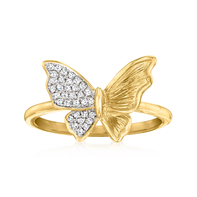 Ross-simons Diamond Butterfly Ring In 18kt Gold Over Sterling In Silver