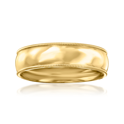 Ross-simons Men's 6mm 14kt Yellow Gold Milgrain Wedding Ring In Beige