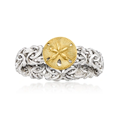 Ross-simons Sterling Silver And 14kt Yellow Gold Sand Dollar Byzantine Ring