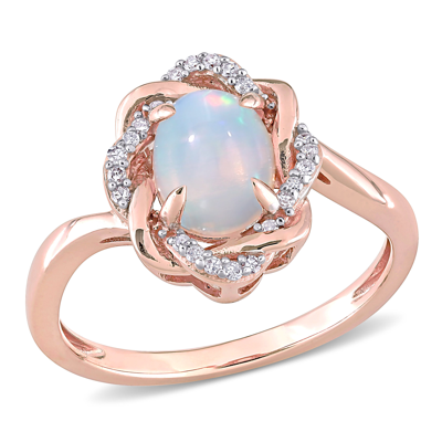 Mimi & Max 3/4 Ct Tgw Ethiopian Blue Opal And 1/10 Ct Tw Diamond Interlaced Halo Ring In 10k Rose Gold In Pink
