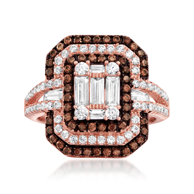 Ross-simons White And Brown Cz Ring In 18kt Rose Gold Over Sterling
