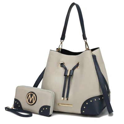 Mkf Collection By Mia K Candice Color Block Bucket Bag With Matching Wallet In Blue