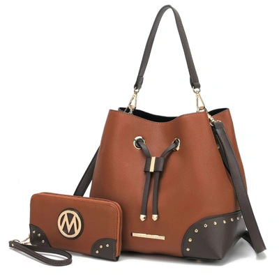 Mkf Collection By Mia K Candice Color Block Bucket Bag With Matching Wallet In Brown