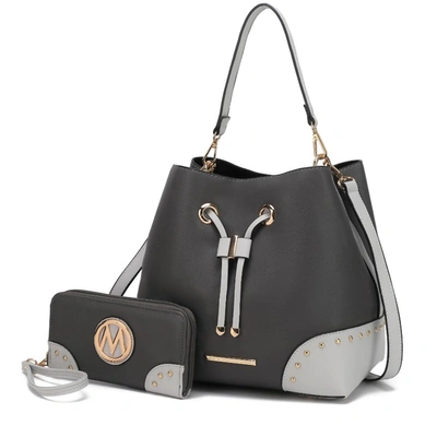 Mkf Collection By Mia K Candice Color Block Bucket Bag With Matching Wallet In Grey