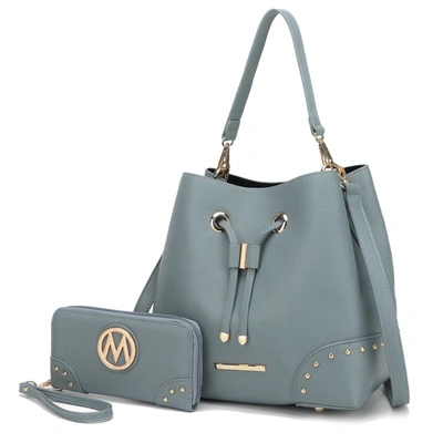 Mkf Collection By Mia K Callie Solid Bucket Bag With Matching Wallet In Blue