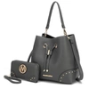 Mkf Collection By Mia K Callie Solid Bucket Bag With Matching Wallet In Grey
