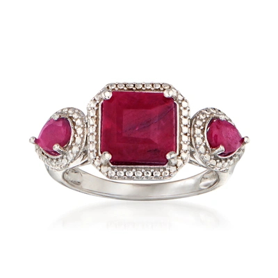 Ross-simons Ruby 3-stone Ring In Sterling Silver In Red
