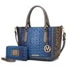 Mkf Collection By Mia K Bonnie Faux Crocodile-embossed Vegan Leather Women's Satchel With Wallet Bag - 2 Pieces In Blue