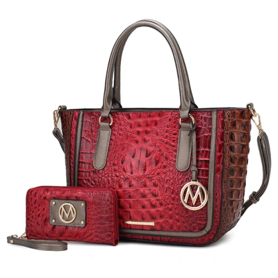 Mkf Collection By Mia K Bonnie Faux Crocodile-embossed Vegan Leather Women's Satchel With Wallet Bag - 2 Pieces In Red