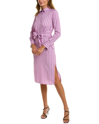 Donna Karan Stripe Long Sleeve Tie Waist Shirtdress In Purple