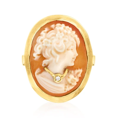 Ross-simons Italian Orange Shell Cameo Ring In 18kt Gold Over Sterling