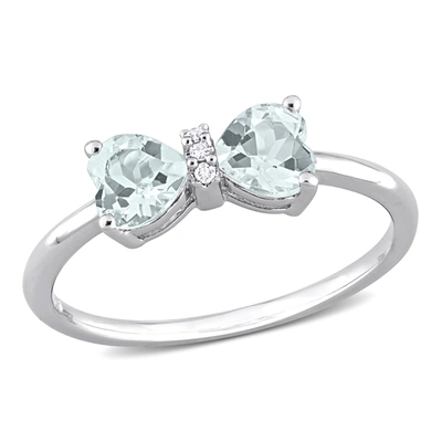 Mimi & Max 3/4 Ct Tgw Heart Aquamarine And Diamond Accent Bow Ring In Sterling Silver In Blue