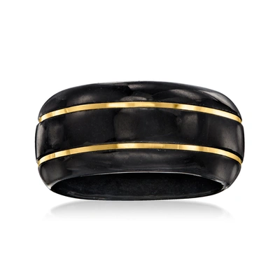 Ross-simons Black Jade Ring With 14kt Yellow Gold