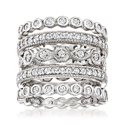 Ross-simons Cz Jewelry Set: 5 Eternity Bands In Sterling Silver In White