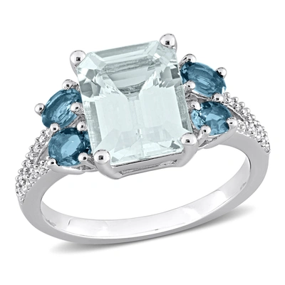 Mimi & Max 3 4/5ct Tgw Aquamarine And London-blue Topaz With 1/10ct Tw Diamond Ring In Sterling Silver