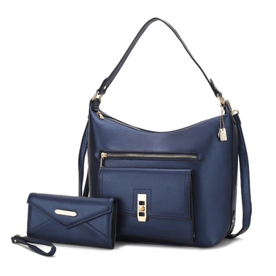Mkf Collection By Mia K Clara Vegan Leather Women's Shoulder Bag With Wristlet Wallet- 2 Pieces In Blue