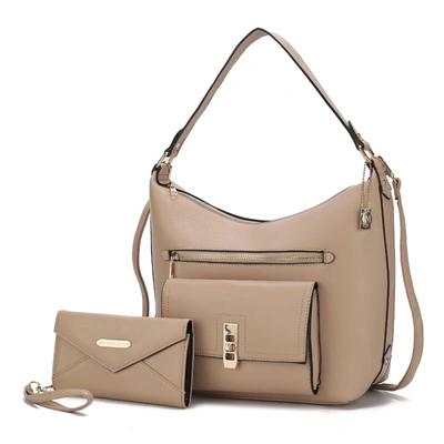 Mkf Collection By Mia K Clara Vegan Leather Women's Shoulder Bag With Wristlet Wallet- 2 Pieces In Beige