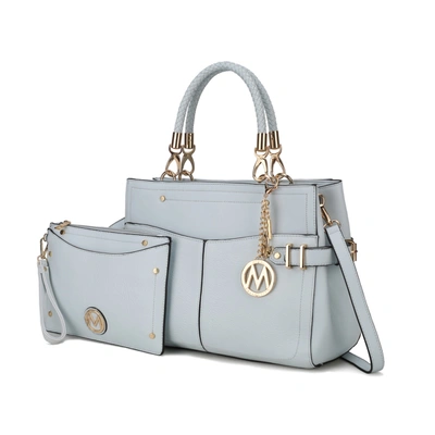Mkf Collection By Mia K Tenna Vegan Leather Women's Satchel Bag With Wristlet In Blue