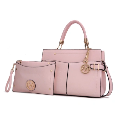 Mkf Collection By Mia K Tenna Vegan Leather Women's Satchel Bag With Wristlet In Pink
