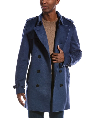 Burberry Wool & Cashmere-blend Military Coat In Blue