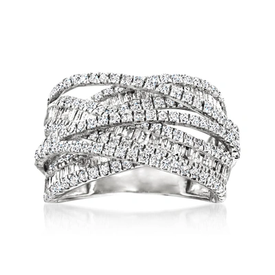 Ross-simons Round And Baguette Diamond Highway Ring In 14kt White Gold In Silver