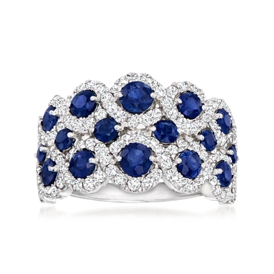 Ross-simons Sapphire And Diamond Ring In 14kt White Gold In Blue