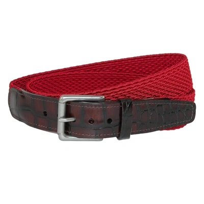 Crookhorndavis Hampton Stretch Belt With Croc Print Tabs In Red