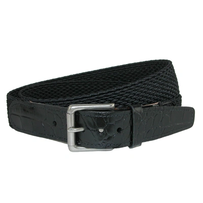 Crookhorndavis Hampton Stretch Belt With Croc Print Tabs In Black