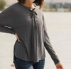 CES FEMME STRAIGHT LACED RIBBED TOP IN CHARCOAL