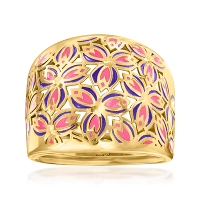 Ross-simons Italian Pink And Purple Enamel Dome Ring In 14kt Yellow Gold