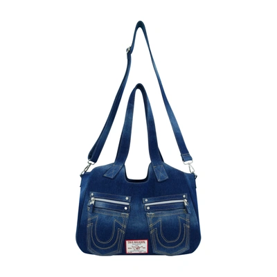 True Religion Horseshoe Stitch Dark Denim Satchel In Blue