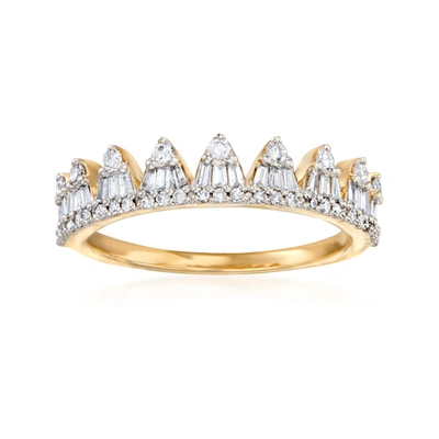 Ross-simons Round And Baguette Diamond Crown Ring In 14kt Yellow Gold