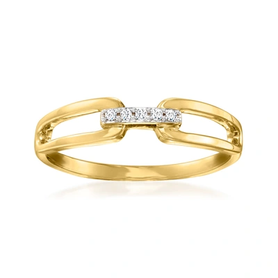 Rs Pure Ross-simons 14kt Yellow Gold Paper Clip Link Ring With Diamond Accents