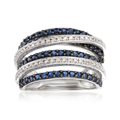 ROSS-SIMONS SAPPHIRE AND . DIAMOND HIGHWAY RING IN STERLING SILVER