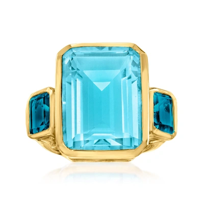 Ross-simons Blue Quartz And London Blue Topaz 3-stone Ring In 18kt Gold Over Sterling