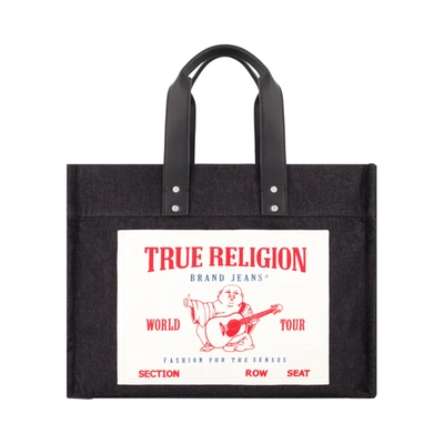 True Religion Washed Black Denim Extra Large Tote Bag