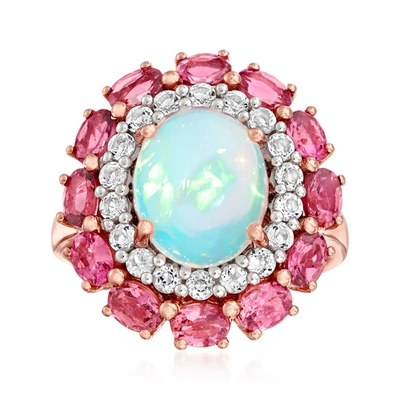 Ross-simons Opal, Pink Tourmaline And . White Topaz Ring In 18kt Rose Gold Over Sterling