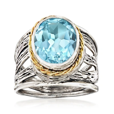 Ross-simons Blue Topaz Openwork Ring In Sterling Silver And 14kt Yellow Gold In Multi