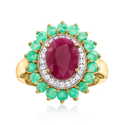 Ross-simons Ruby Ring With Emeralds And . Diamonds In 14kt Yellow Gold In Red
