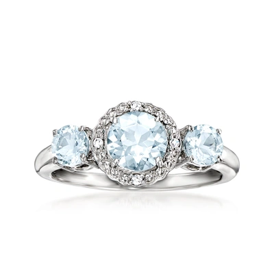 Ross-simons Aquamarine Ring With Diamond Accents In 14kt White Gold In Blue