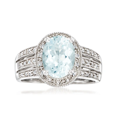 Ross-simons Aquamarine Ring With Diamond Accents In Sterling Silver In Blue