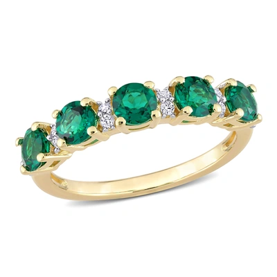 Mimi & Max Women's 1 2/5ct Tgw Created Emerald And Created White Sapphire Semi Eternity Ring In Yellow Gold Pla In Green