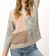 MYSTREE LEOPARD PATCHWORK PULLOVER SWEATER IN TAUPE MIX