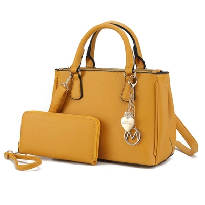 Mkf Collection By Mia K Ruth Vegan Leather Women's Satchel Bag With Wallet - 2 Pieces In Yellow