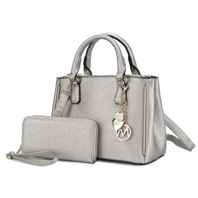 Mkf Collection By Mia K Ruth Vegan Leather Women's Satchel Bag With Wallet - 2 Pieces In Silver