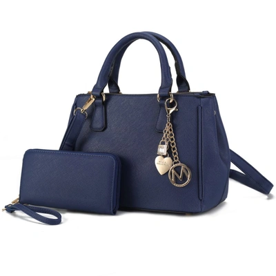 Mkf Collection By Mia K Ruth Vegan Leather Women's Satchel Bag With Wallet - 2 Pieces In Blue