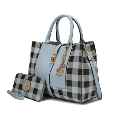 Mkf Collection By Mia K Yuliana Checkered Satchel Bag With Wallet In Blue