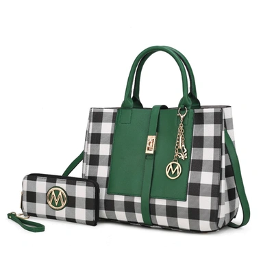 Mkf Collection By Mia K Yuliana Checkered Satchel Bag With Wallet In Green
